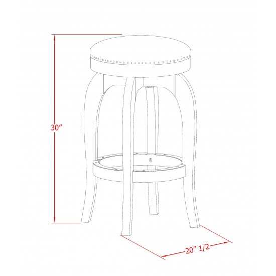 Swivel Backless Barstool 30'' Seat Height, Black Leg And Pu Leather Brown Roast