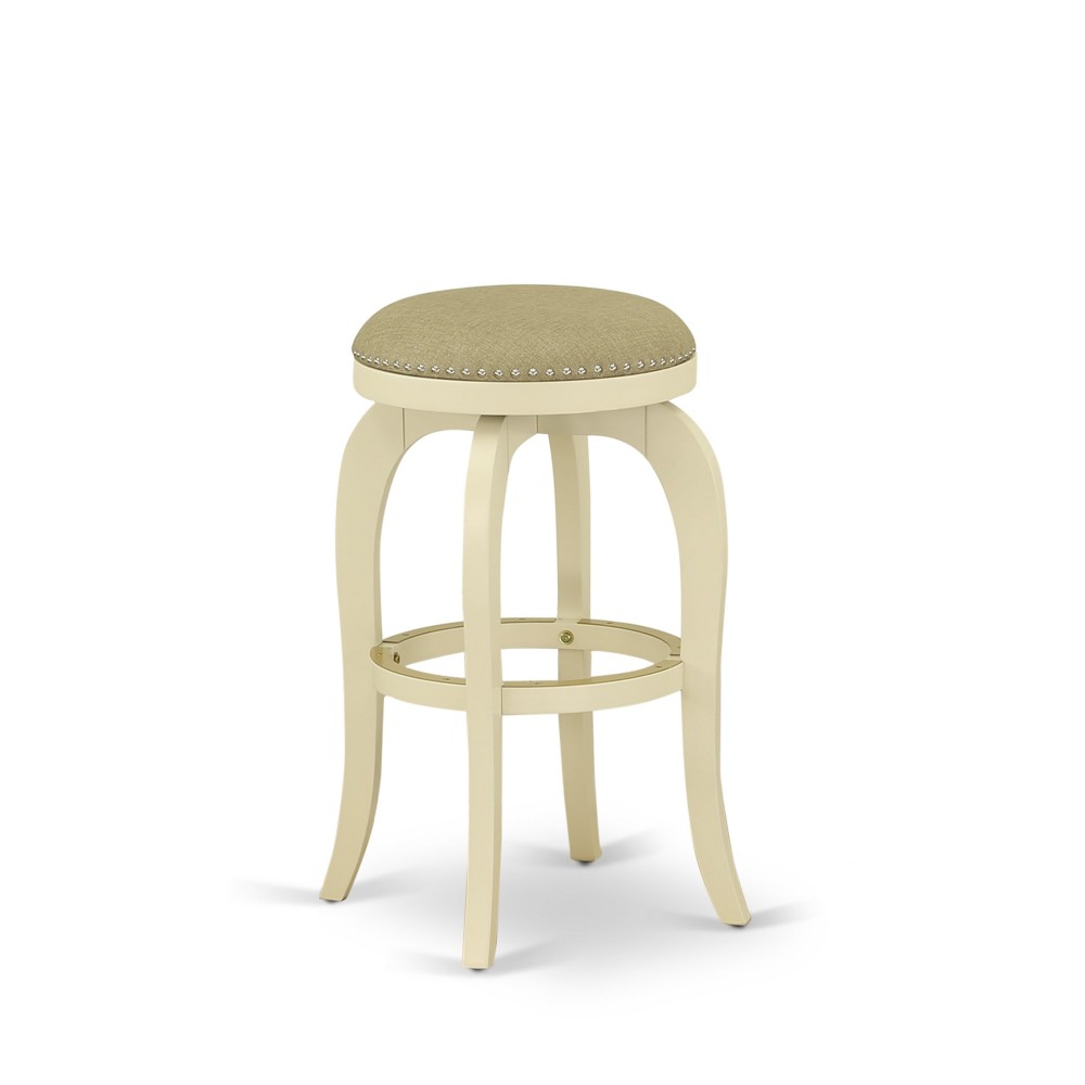 Swivel Backless Barstool 30'' Seat Height, White Leg, Pu Leather Sandalwood Color