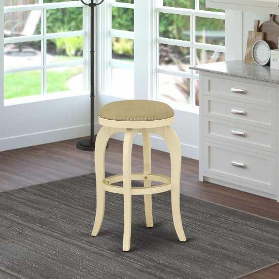 Swivel Backless Barstool 30'' Seat Height, White Leg, Pu Leather Sandalwood Color