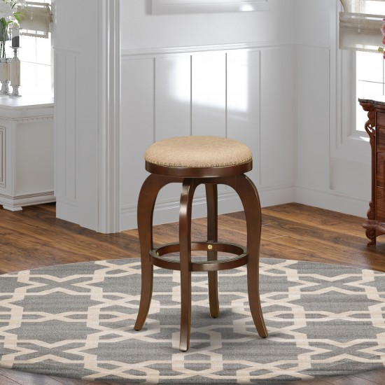 Swivel Backless Barstool 30'' Seat Height, Mahogany Leg And Pu Leather Mocha