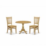 3 Pc Kitchen Dining Set, Oak Table, 2 Oak Chairs For Room, Slatted Back, Oak Finish