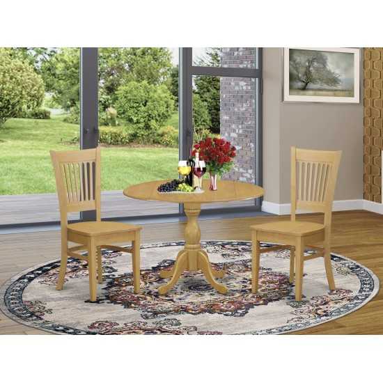 3 Pc Kitchen Dining Set, Oak Table, 2 Oak Chairs For Room, Slatted Back, Oak Finish