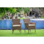 Bork Patio Chair With Cushion, Brown Wicker, And Beige Cushion - Set Of 2