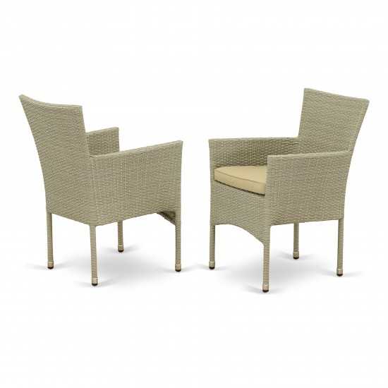 Bork Patio Chair, Natural Linen Wicker, And Beige Cushion - Set Of 2