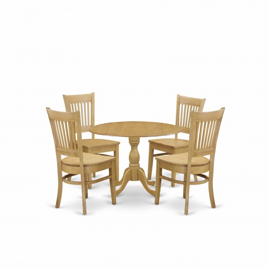 5 Pc Dining Set, Oak Wood Table, 4 Oak Wooden Chairs For Room, Slatted Back, Oak Finish