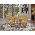 5 Pc Dining Set, Oak Wood Table, 4 Oak Wooden Chairs For Room, Slatted Back, Oak Finish