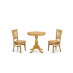 3Pc Dining Set 2 Wooden Dining Chairs, 1 Dining Room Table (Oak)