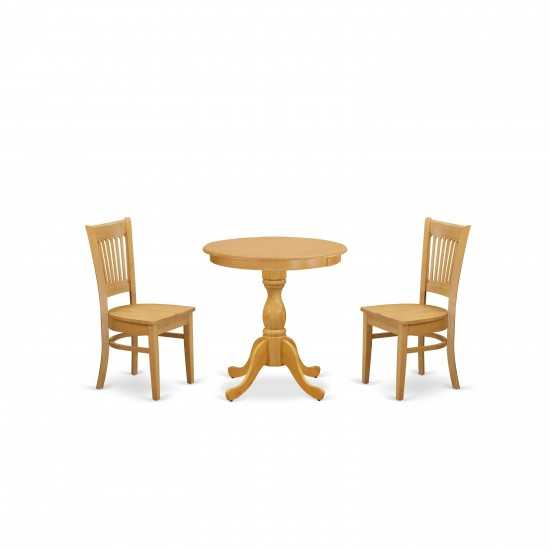 3Pc Dining Set 2 Wooden Dining Chairs, 1 Dining Room Table (Oak)