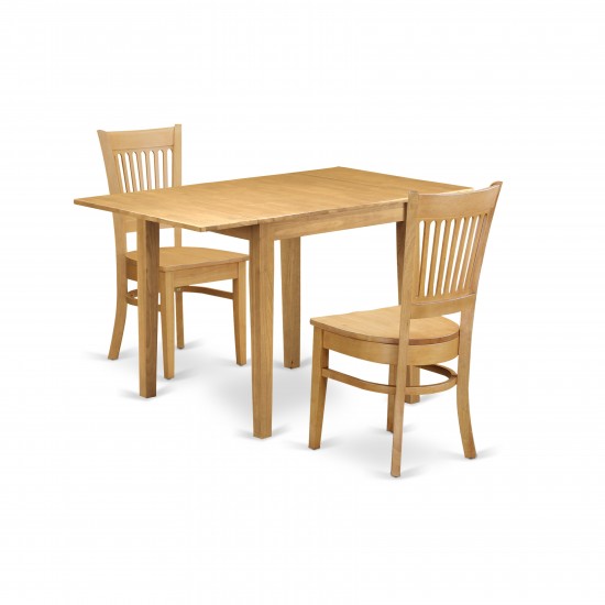 3Pc Dinette Set Features A Rectangular Table, 2 Dining Chair, Solid Wood Seat, Slat Back, Oak Finish