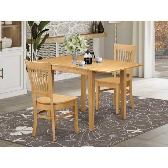 3Pc Dinette Set Features A Rectangular Table, 2 Dining Chair, Solid Wood Seat, Slat Back, Oak Finish
