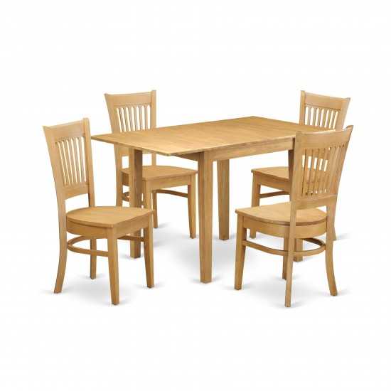 5Pc Dining Room Table Set Includes Wood Table, 4 Dinette Chairs, Slat Back, Oak