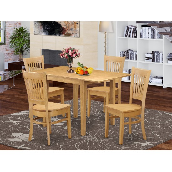 5Pc Dining Room Table Set Includes Wood Table, 4 Dinette Chairs, Slat Back, Oak