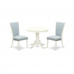 A Pedestal Kitchen Set Of 2 Kitchen Chairs, Baby Blue Color, 36" Antique Pedestal Kitchen Table, Linen White Color