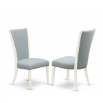 A Dining Set Of 4 Kitchen Chairs, Baby Blue Color, Round Table, Linen White Color