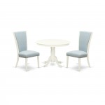 A Wooden Dining Set Of Two Amazing Chairs, Baby Blue Color, 42" Antique Table, Linen White Color