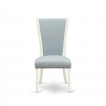 A Wooden Dining Set Of Two Amazing Chairs, Baby Blue Color, 42" Antique Table, Linen White Color