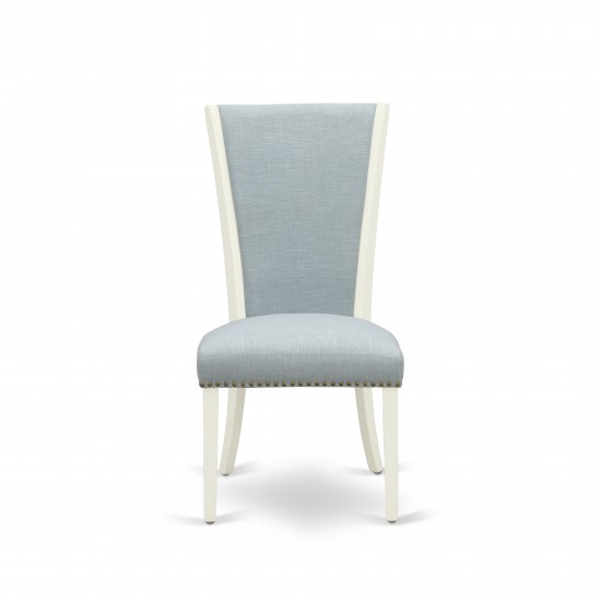 A Wooden Dining Set Of Two Amazing Chairs, Baby Blue Color, 42" Antique Table, Linen White Color