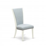 A Wooden Dining Set Of Two Amazing Chairs, Baby Blue Color, 42" Antique Table, Linen White Color