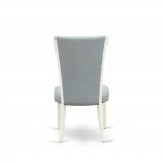 A Wooden Dining Set Of Two Amazing Chairs, Baby Blue Color, 42" Antique Table, Linen White Color