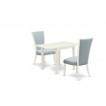 A Dining Set Of Two Chairs, Baby Blue, Drop Leaf Rectangle Table, Linen White