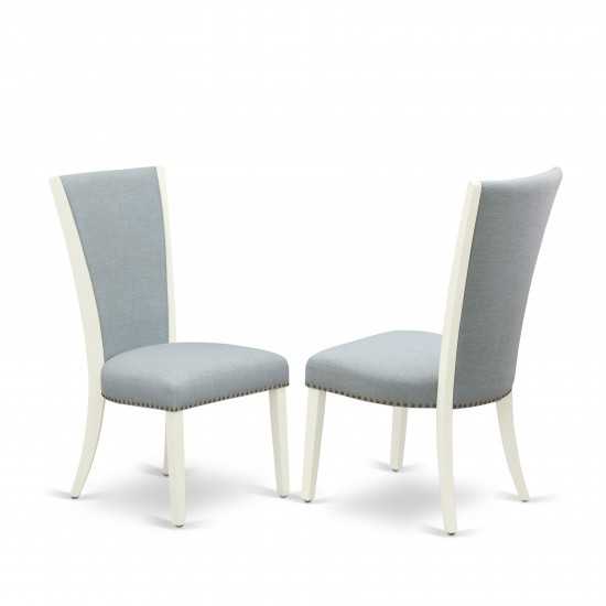 A Dinette Set Of 4 Amazing Kitchen Dining Chairs, Baby Blue Color, Drop Leaf Rectangle Table, Linen White Color