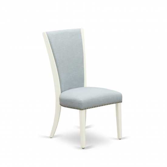 A Dinette Set Of 4 Amazing Kitchen Dining Chairs, Baby Blue Color, Drop Leaf Rectangle Table, Linen White Color