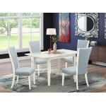 A Dining Set Of 4 Chairs, Baby Blue Color, Dinner Table, Linen White Color