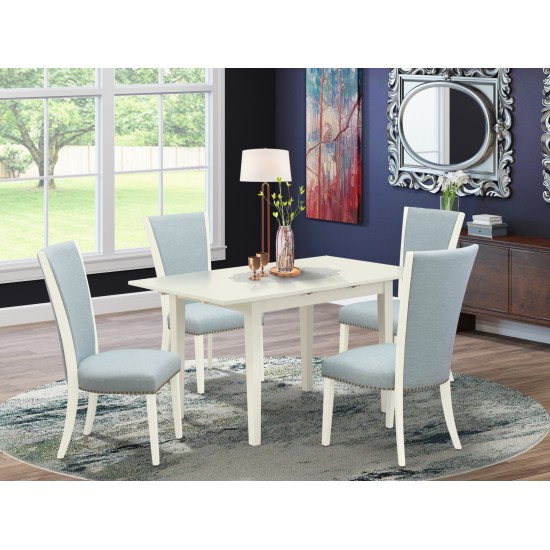 A Dining Set Of 4 Chairs, Baby Blue Color, Dinner Table, Linen White Color