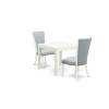 A Dining Set Of 2 Indoor Chairs, Baby Blue Color, Gorgeous Square Table, Linen White Color
