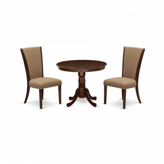 A Dining Set Of 2 Great Parson Chairs, Light Sable Color, 36" Antique Table, Mahogany Finish