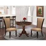 A Dining Set Of 2 Great Parson Chairs, Light Sable Color, 36" Antique Table, Mahogany Finish