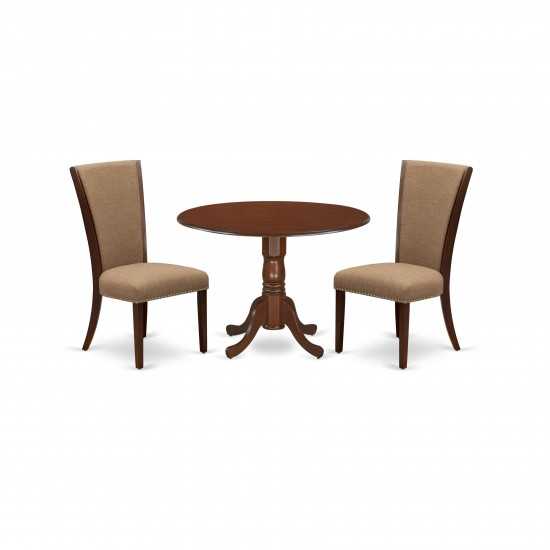 A Dining Set Of Two Chairs, Light Sable Color, Beautiful Table, Mahogany Finish