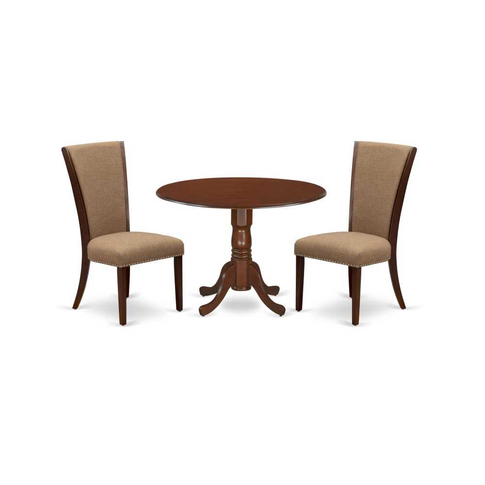 A Dining Set Of Two Chairs, Light Sable Color, Beautiful Table, Mahogany Finish