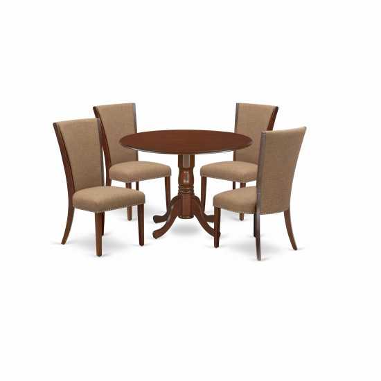 A Dining Set Of 4 Kitchen Chairs, Light Sable Color, Stunning Mid-Century Table, Mahogany Finish