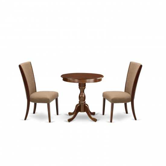 3-Pc Kitchen Dining Set 2 Dining Chairs And 1 Dining Table (Mahogany Finish)