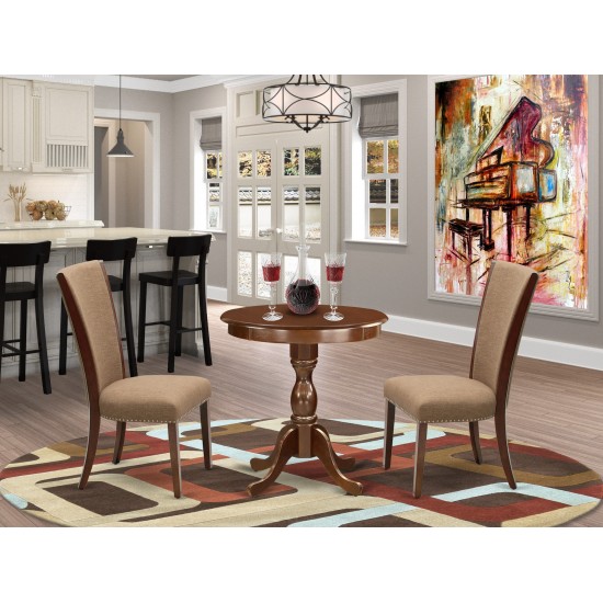 3-Pc Kitchen Dining Set 2 Dining Chairs And 1 Dining Table (Mahogany Finish)
