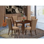 A Dining Set Of 4 Wonderful Chairs, Light Sable Color, Drop Leaf Rectangle Wooden Table, Mahogany Finish