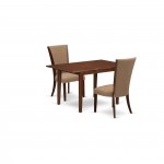 A Dining Set Of 2 Parson Chairs, Light Sable Color, 12" Butterfly Leaf Rectangle Table, Mahogany Finish