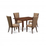 A Dining Set Of 4 Parson Chairs Using Light Sable Color, Gorgeous Wood Kitchen Table In Mahogany Finish