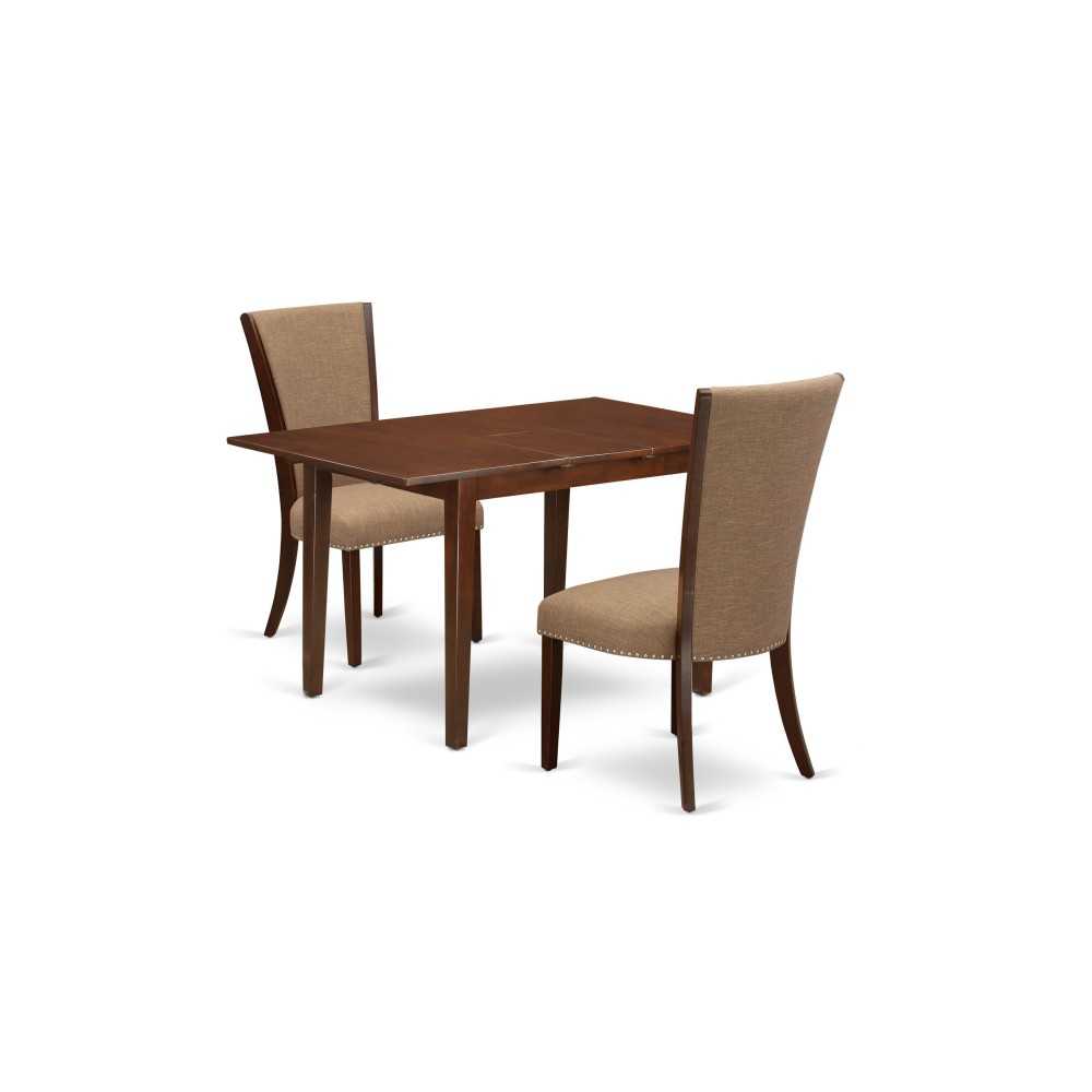 A Dinette Set Of 2 Indoor Dining Chairs Using Light Sable Color, 12" Butterfly Leaf Rectangle Table In Mahogany Finish