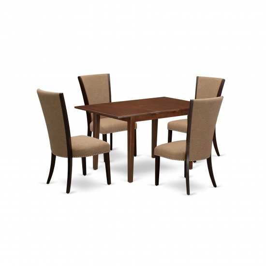 A Wooden Dining Set Of 4 Excellent Kitchen Chairs, Light Sable Color, Lovely Table In Mahogany Finish