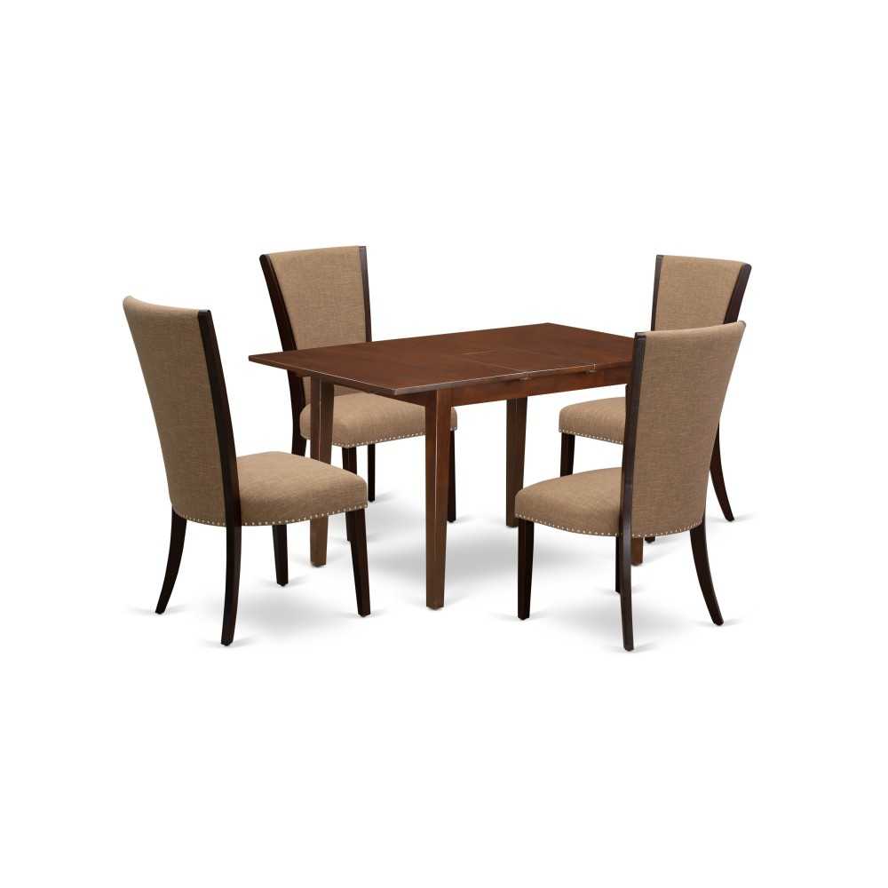 A Wooden Dining Set Of 4 Excellent Kitchen Chairs, Light Sable Color, Lovely Table In Mahogany Finish