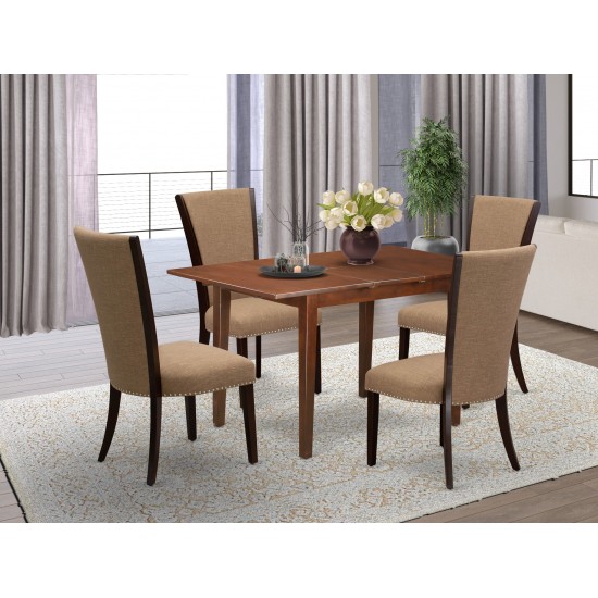 A Wooden Dining Set Of 4 Excellent Kitchen Chairs, Light Sable Color, Lovely Table In Mahogany Finish