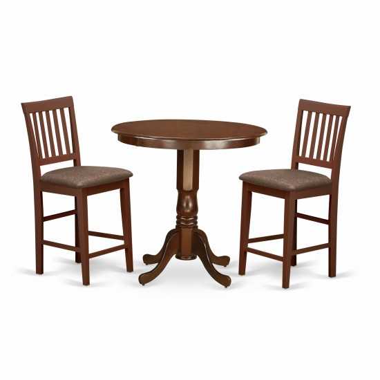 3 Pc Dining Counter Height Set - Dining Table, 2 Counter Height Chairs, Mahogany