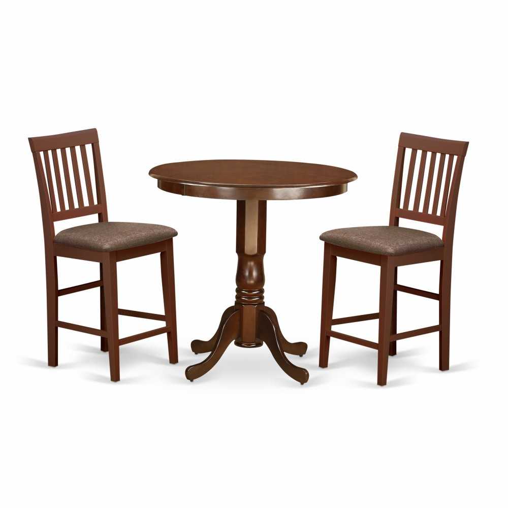 3 Pc Dining Counter Height Set - Dining Table, 2 Counter Height Chairs, Mahogany 3 Pc Dining Counter Height Set - Dining Table, 2 Counter Height Chairs, Mahogany