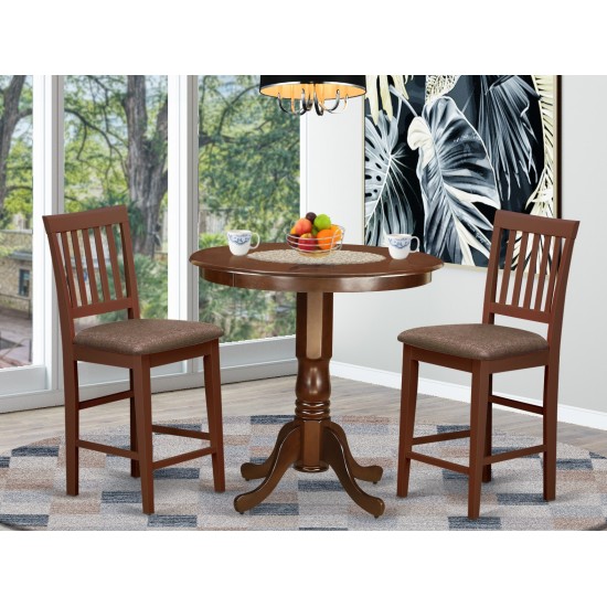 3 Pc Dining Counter Height Set - Dining Table, 2 Counter Height Chairs, Mahogany