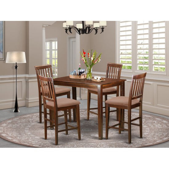 5 Pc Dining Counter Height Set - High Top Table And 4 Bar Stools With Backs