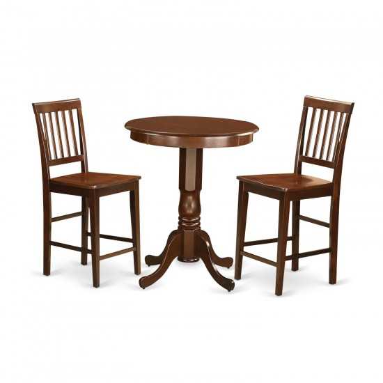 3 Pc Counter Height Table, Chair Set-Pub Table, 2 Counter Height Chairs, Mahogany