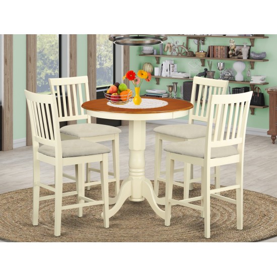 5 Pc Pub Table Set - Kitchen Dinette Table And 4 Bar Stools With Backs