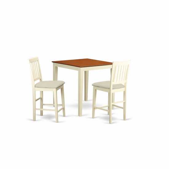 3 Pc Counter Height Table, Chair Set-Pub Table, 2 Kitchen Bar Stool, Buttermilk & Cherry